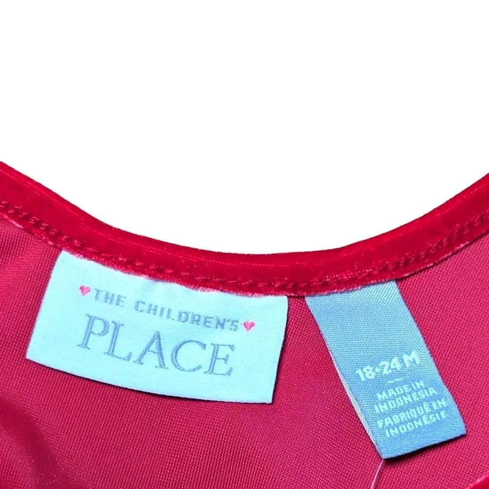 The Children's Place Velour Dress 18-24 Months Red Long Sleeve Festive Holiday